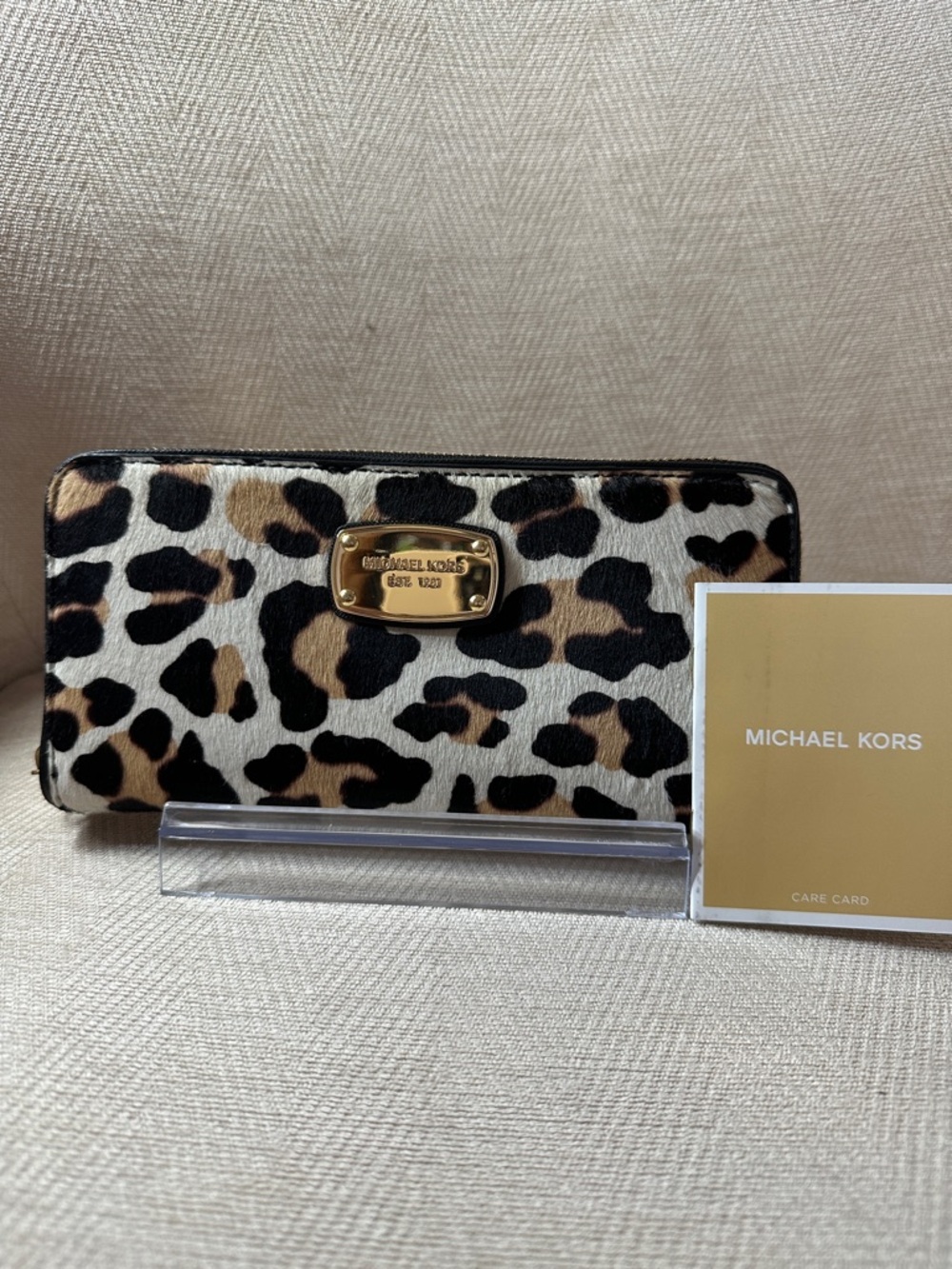 Michael Kors Leopard-Print Zip Around Wallet in Black, Brown & Cream Fur